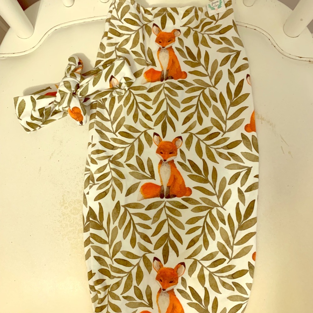 Fawn and Sage Newborn Swaddle & Headband - Fox!